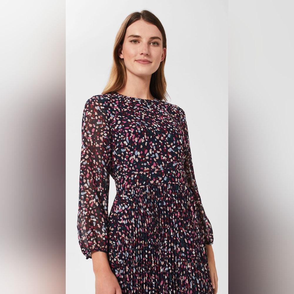 NWOT Hobbs London Elegant Selena Pleated Dress 10 Navy Multi